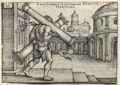The Labors of Hercules: Hercules Carrying the Columns of Gades av Hans Sebald Beham