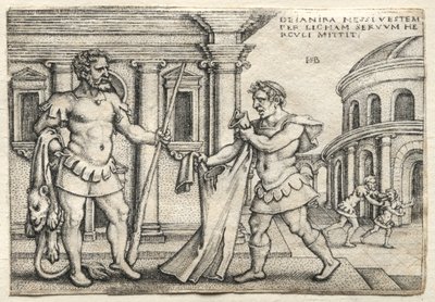 The Labors of Hercules: Hercules mottar plagget gjennomsyret av Nessus Blood, 1542. av Hans Sebald Beham