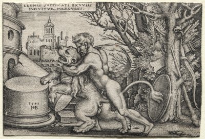 The Labors of Hercules: Hercules Strangling the Nemean Lion av Hans Sebald Beham