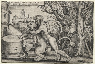 The Labors of Hercules: Hercules Strangling the Nemean Lion, 1548. av Hans Sebald Beham