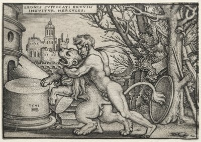 The Labors of Hercules: Hercules Strangling the Nemean Lion, 1548. av Hans Sebald Beham