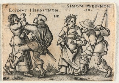 Bondebryllupet eller de tolv månedene: 9-Egidius Herbstmon 10-Simon Weinmon av Hans Sebald Beham