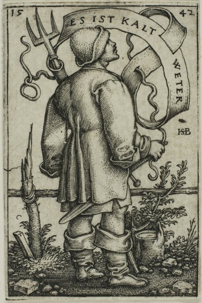 Værbonden "Det er kaldt vær" av Hans Sebald Beham