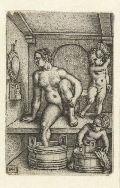 Kvinne med to barn på badet av Hans Sebald Beham