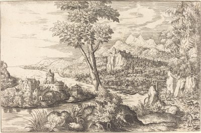 Landskap med tre menn, ca. 15581559. av Hans Sebald Lautensack