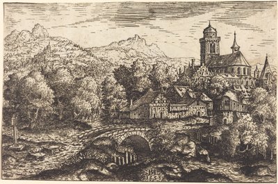 Fjelllandskap med en landsby, 1553. av Hans Sebald Lautensack