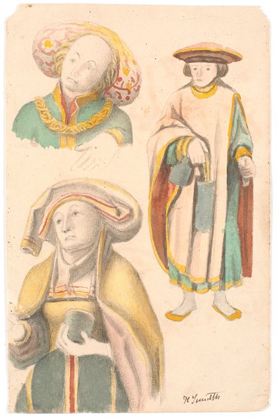 Studie med tre figurer etter altertavlen i Estvad kirke, Ringkøbing amt av Hans Smidth