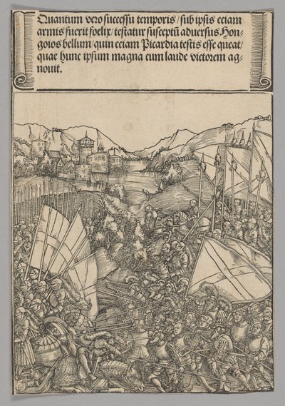 Slaget ved Hainaut, plate 3 fra historiske scener fra livet til keiser Maximilian I fra triumfbuen av Hans Springinklee