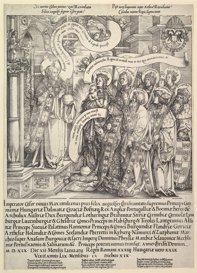 Maximilian presentert av sine skytshelgener til den allmektige, 1519. av Hans Springinklee