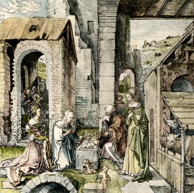 Tilbedelse av Jesusbarnet med St. Catherine og Barbara av Hans Suess Kulmbach