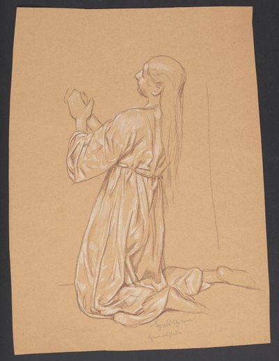 Knælende Maria Magdalena, verso: konturtegnet gjentakelse av samme komposisjon av Hans Thoma