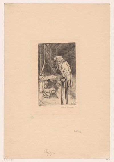 Papegøye og fire figurer av Hans Thoma
