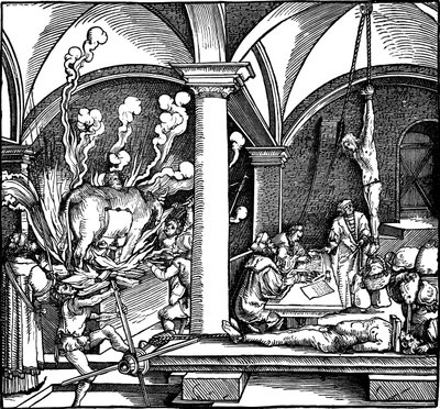 Tortur. Illustrasjon fra boken Phisicke Against Fortune av Petrarch, 1532 av Hans Weiditz the Younger