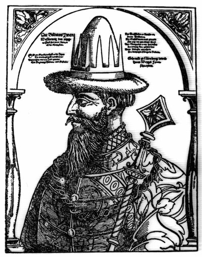 Portrett av Ivan IV den grusomme (1533 - 1584), russisk tsar. Xylografi av Hans Weygel. av Hans Weigel
