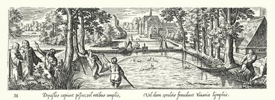 Å fange fisk i en dam av Hans after Bol