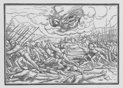 En engel ødelegger den assyriske hæren, 2 Krønikebok XXXII, 21 av Hans after Holbein the Younger