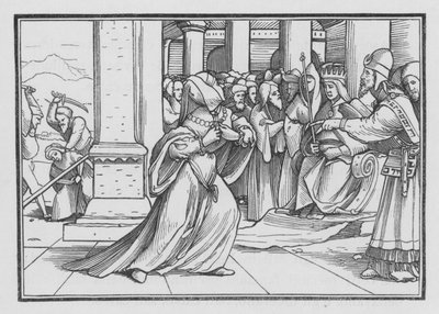Athaliah som presser seg frem inn i templet blir grepet og drept, 2. Konge XI, 14 av Hans after Holbein the Younger