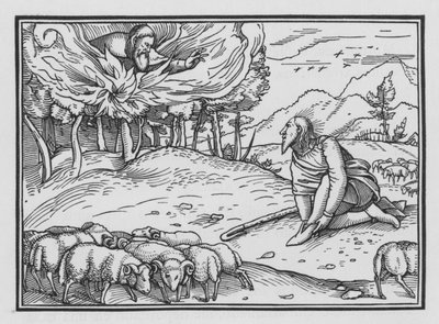 Gud viser seg for Moses i en brennende busk, Exodus III, 5 av Hans after Holbein the Younger