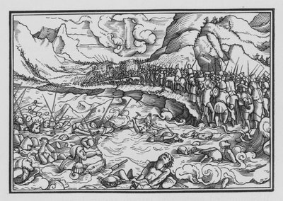 Farao forfølger israelittene, Exodus XIV, 28 av Hans after Holbein the Younger