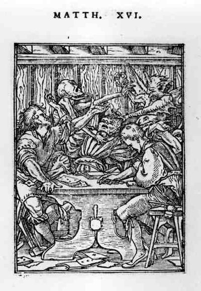 The Gamesters, fra Dance of Death-serien, gravert av Hans Lutzelburger (fl.1505-26) c.1526-28 av Hans after Holbein the Younger