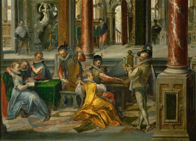 Palasarkitektur med musikere av Hans or Jan Vredeman de Vries