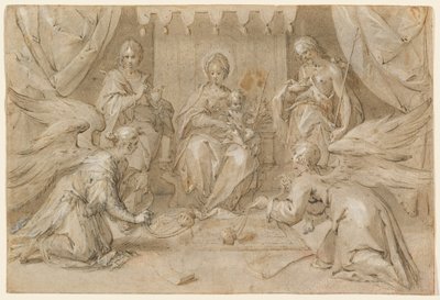 Madonnaen tronet med døperen Johannes og evangelisten Johannes av Hans von Aachen