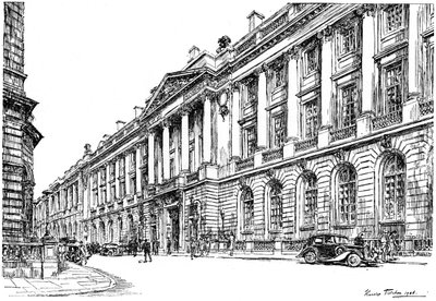 Utsiden av RAC Clubhouse i Pall Mall, London, 1946. av Hanslip Fletcher
