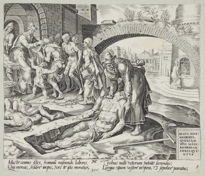 Salige er de barmhjertige. Tobit begraver de døde, kler de nakne og mater de sultne av Harmen Jansz. Muller