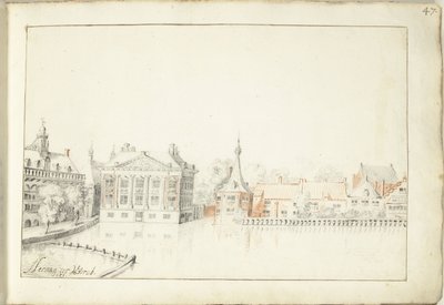 Utsikt over bygningene på Hofvijver, Haag av Harmen ter Borch (signed by artist)