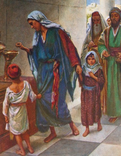 En fattig kvinnes gave, Mark av Harold Copping