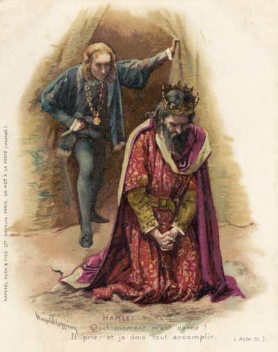 Hamlet konfronterer den skyldige Claudius av Harold Copping
