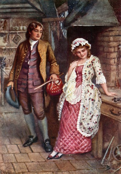 Joe Willet og Dolly Varden (farge litho) av Harold Copping