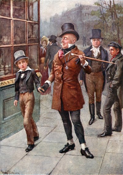 Mr. Micawber leder David hjem (farge litho) av Harold Copping