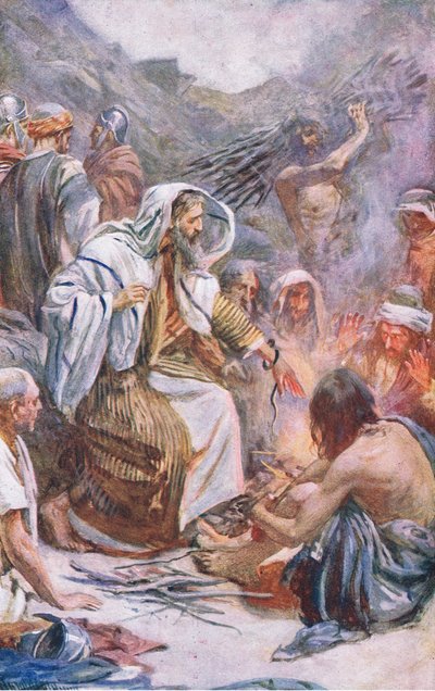 St Paul at Melita, illustrasjon fra Harold Copping Pictures: The Crown Series, ca. 1920-tallet av Harold Copping