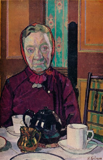 Fru Mounter ved frokostbordet, 1916-17 av Harold Gilman