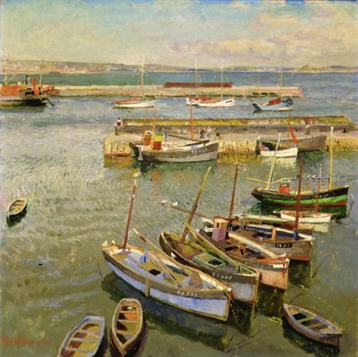 Båter, Newlyn Harbor av Harold Harvey