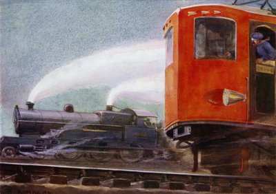 Damp- og elektriske lokomotiver på Storbritannias jernbaner (farge litho) av Harold Robert Millar