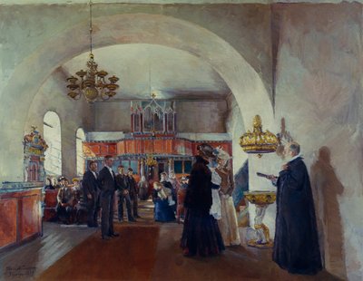 Dåp i Stange kirke av Harriet Backer
