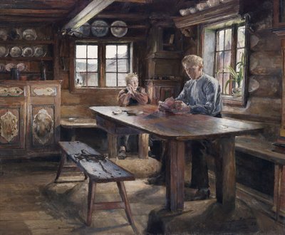 Interiør, lekser av Harriet Backer