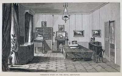 Michael Faradays studie i andre etasje ved The Royal Institution, fra Henry Bence Jones 