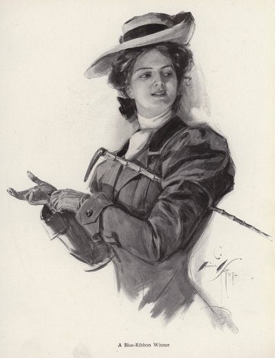 Blått bånd vinner hestekvinne (litho) av Harrison Fisher