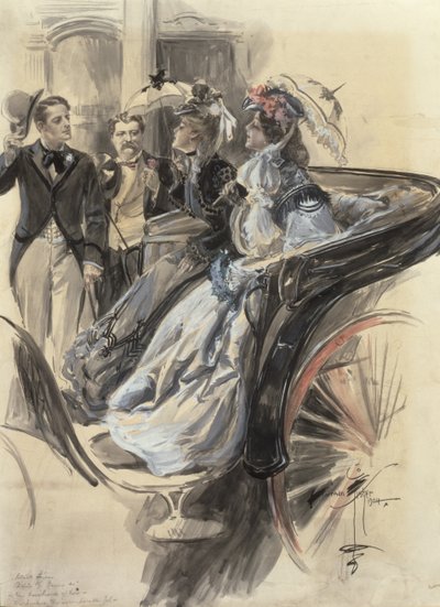 Carriage Ride, 1904 (wc, gouache og blyant på papp) av Harrison Fisher