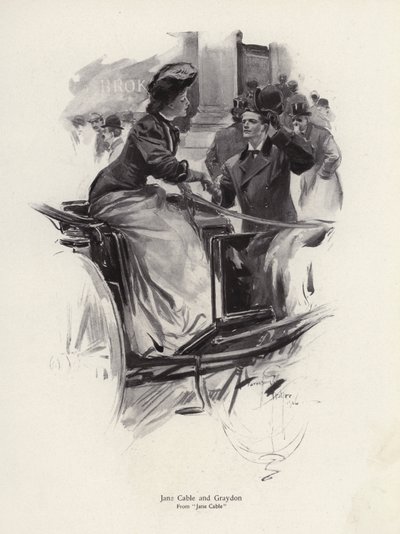 Karakterer Jane Cable og Graydon fra romanen Jane Cable, av George Barr McCutcheon (litho) av Harrison Fisher