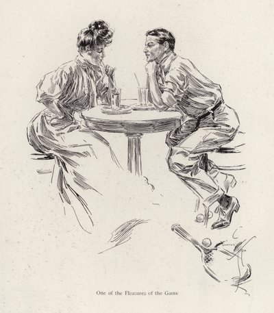 Par tar en drink etter et tennisspill (farge litho) av Harrison Fisher