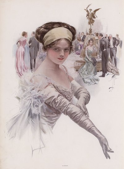 Debutant på ball (farge litho) av Harrison Fisher