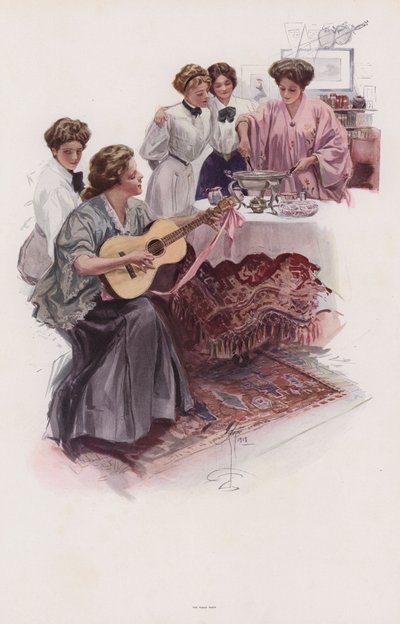 Gruppe unge kvinner som lager fudge (farge litho) av Harrison Fisher