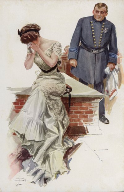 Illustrasjon for When a Man Marries av Mary Roberts Rinehart (farge litho) av Harrison Fisher