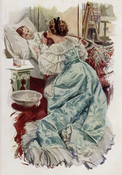 Illustrasjon for When a Man Marries av Mary Roberts Rinehart (farge litho) av Harrison Fisher
