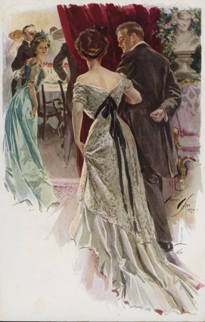 Illustrasjon for When a Man Marries av Mary Roberts Rinehart (farge litho) av Harrison Fisher