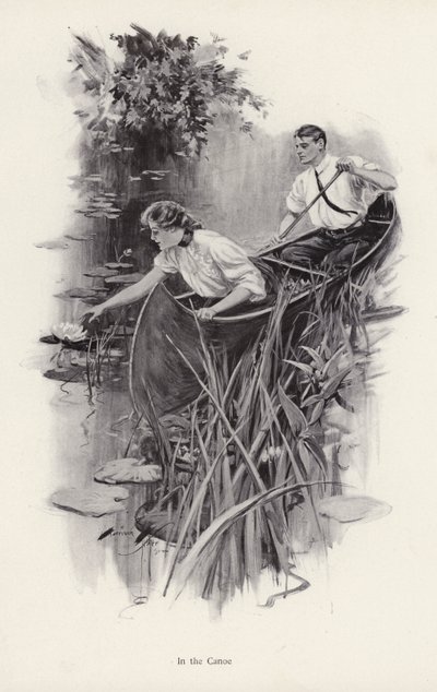 Mann og kvinne i en kano (litho) av Harrison Fisher